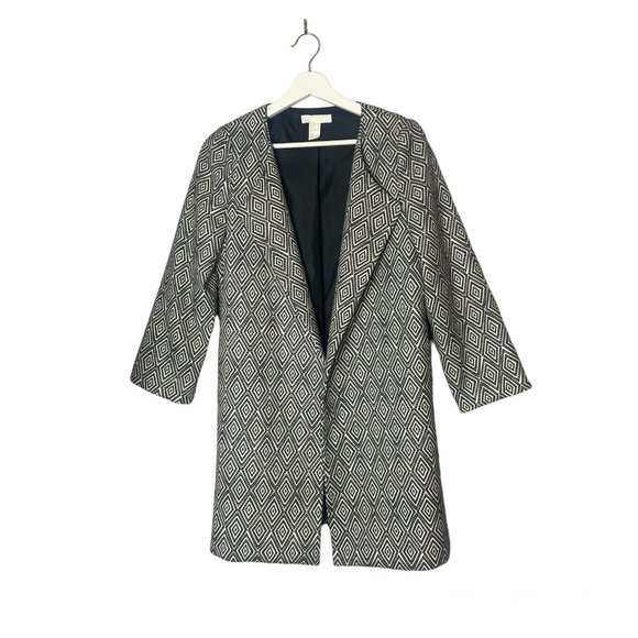 H&M White Black Patterned Coat Size 2 Fall Autumn Spring - Picture 4 of 11